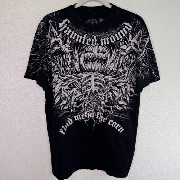 Affliction Haunted Mound Shirt Mens Large Jacko Skeleton Pumpkin Corn Halloween - Picture 1 of 10